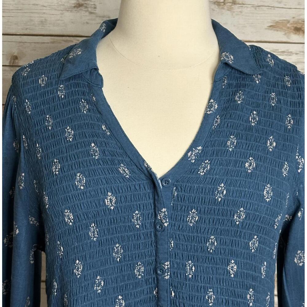 Torrid teal boho floral V-neck long sleeve smocked peplum blouse Size 2/2X - Picture 7 of 7